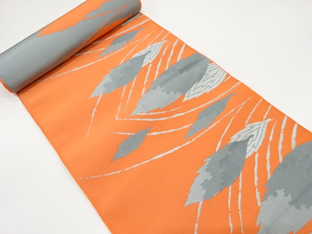 JAPANESE KIMONO / ANTIQUE BOLT FOR HASSUN OBI / WOVEN TREE LEAVES